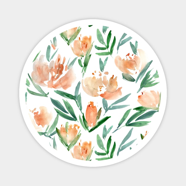 Apricot peonies bloom - watercolor flowers Magnet by katerinaizotova